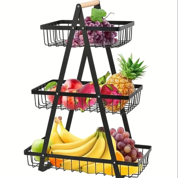 Настільний триярусний кошик &mdash; фруктовиця з дерев'яною ручкою Triple Fruit Basket JumpexTopD-3062 фото